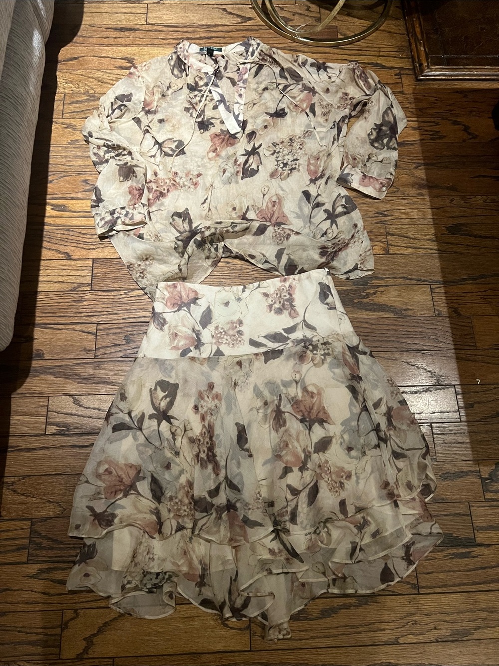 Lauren Ralph Lauren Floral Chiffon Dress - Cream & Blush